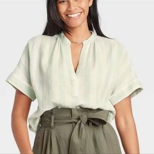 A New Day Striped Split Neck Short Cuffed Sleeve Linen
Blouse Lightweight - XXL